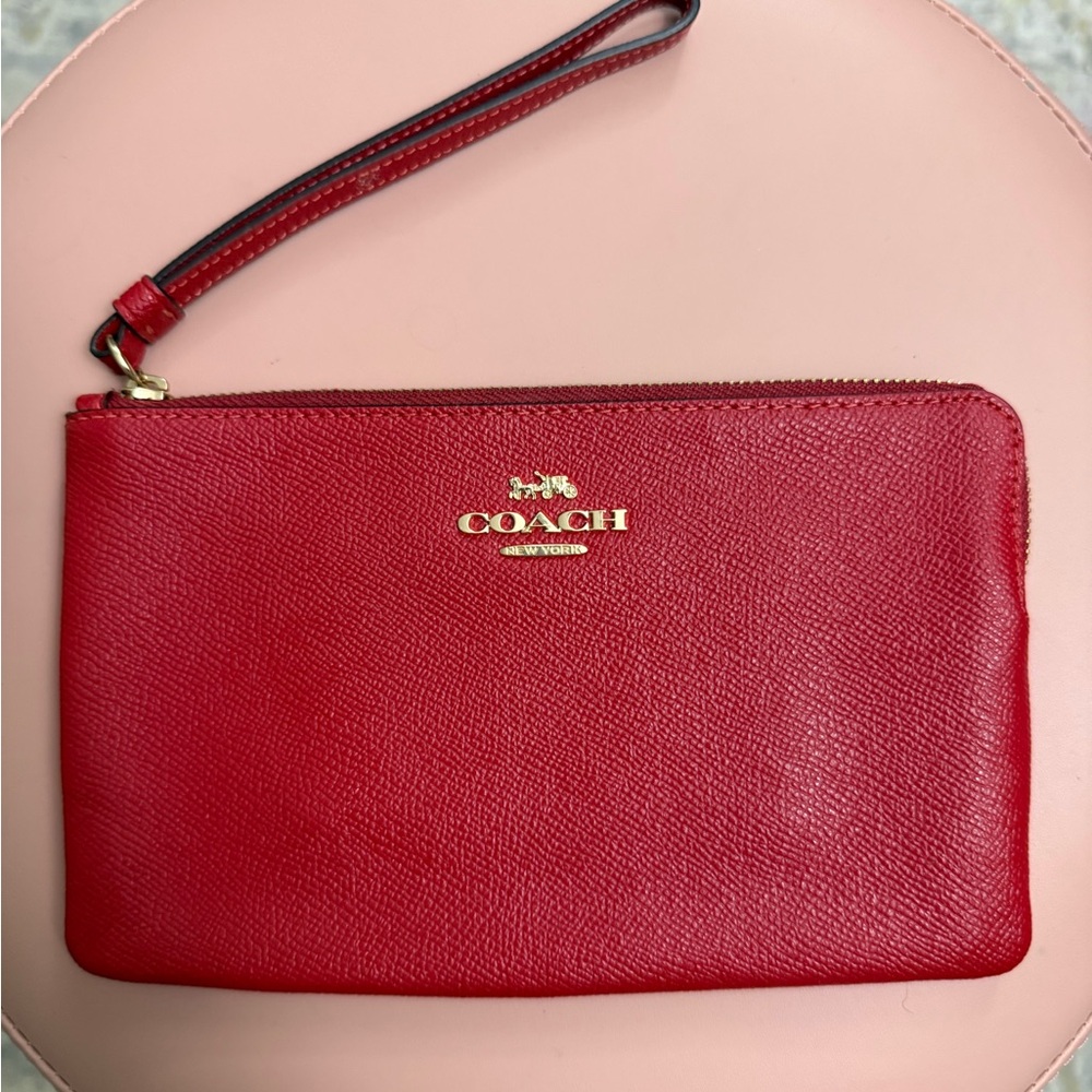 Coach Red Large Corner Zip Wristlet